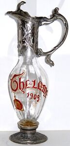 Art Nouveau Glass Decanter Pewter Pitcher 1905 Red Enamel Law Of Theleme Love