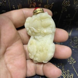 100 Chinese Natural Hetian Jade Carved Stone Snuff Bottle
