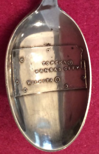 Kansas State Seal Topeka Wichita Kansas City Wagon Plow Sterling Souvenir Spoon