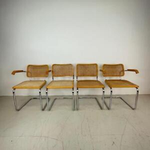 Set Of 4 Vintage Blonde Cantilever Dining Chairs Cesca After Marcel Breuer 3998