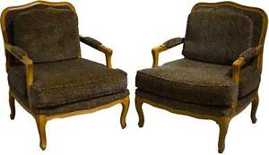 Vintage French Leopard Print Upholstery Bergere Chairs A Pair