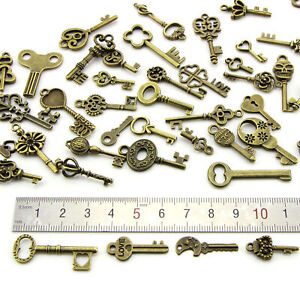 Vintage Antique Old Brass Skeleton 50 Pcs Set Keys Lot Retro Cabinet Barrel Lock