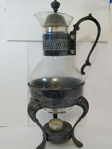 Vintage Silver Glass Coffee Tea Carafe Warmer Stand Intl Silver Co Stamp