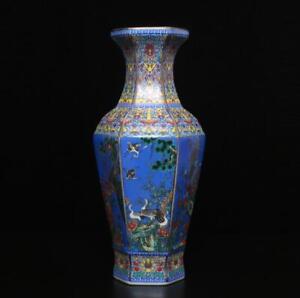 29cm Qianlong Signed Antique Chinese Famille Rose Vase W Crane