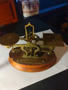Vintage Varley Brass Scale With Wood Base