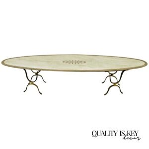 Italian Hollywood Regency Travertine Brass Long Oval Surfboard Coffee Table