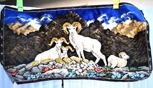 Vintage Italian Wall Hanging Tapestry Mountain Goats Velvet 1970s