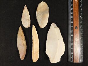 Lot Of Five Ancient Prismatic Flint Stone Tools Or Artifacts Algeria 92 8gr