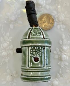 Pat 1911 Antique Pendant Light Fixture Green Porcelain Single Bulb Push Button
