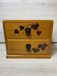 Japanese Wooden Small Tansu Chest Drawer Cabinet Box With Two Drawers Light Brow