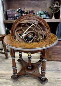 Rare Antique Armillary Sphere Astrological Globe Zodiac Globe In Wooden Stand