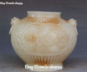 Natural Old Jade Phoenix Bird Peony Flower Dragon Lion Beast Bottle Vase Pot Jar