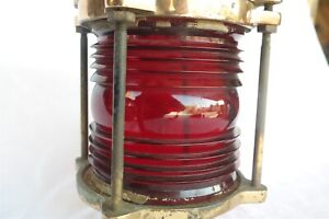 Vtg Russell Stoll Co Ships Light Lamp Lantern Heavy Brass Red Lens 9 