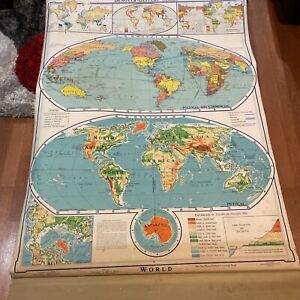 Vintage Pull Down Global Map Copyright 1966 Denote Geppert Series 60 By 41 W