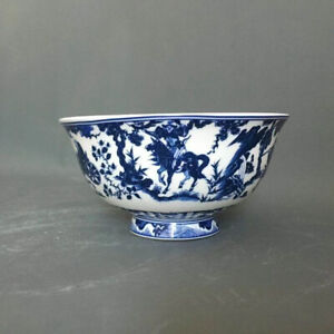 Old Chinese Blue And White Porcelain Bowl Character Pattern Bowl 12cm