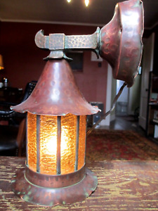 Vintage Copper Arts Crafts Mission Witch Hat Porch Light Beautiful Patina
