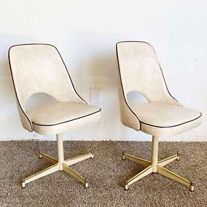 Mid Century Modern Faux Goat Skin Vinyl Swivel Dining Chairs