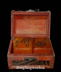 4 Collected China Red Tianhuang Stone Orch Flower Dynasty Seal Signet Box Set