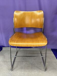David Rowland 40 4 Bentwood Chrome Frame Stacking Side Chair Vintage 1973