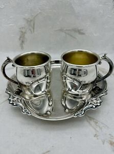 Vtg International Silver Plate Empress Tray And F B Rogers Baby Punch Cup Lot 3