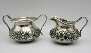 S Kirk Son Sterling Silver Creamer And Sugar Hand Chased 418a And 418af