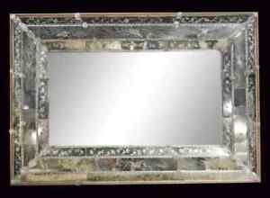 Large Fine Quality Antique Venetian Etched Glass Murano Wall Mirror