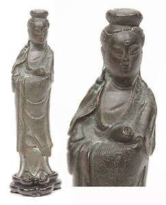 Antique 18th 19th Cent Chinese Bronze Statue Kwan Yin Guanyin Kannon Japanese