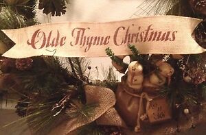 Primitive Wired Burlap Ribbon Banner Olde Thyme Christmas Ornament Garland 4 Br