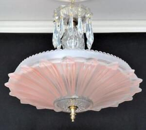 Art Deco Pink And Clear Glass Sunflower Ceiling Light Shade 4 Socket Fixture