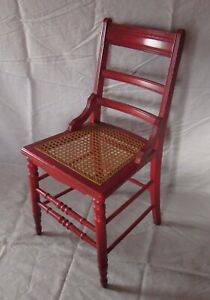 Elegant Antique Hand Carved Ladder Back Cane Bottom Seat Wooden Chair