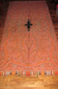 Antique Victorian Kashmir Paisley Piano Shawl Tablecloth 19th Century 129 X 62 