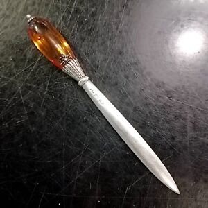 Georg Jensen No 202 Sterling Silver With Baltic Amber Letter Opener Weight 16g 
