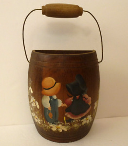 Primitive Hand Painted Wooden Bucket Wall Decor Barrel Country Core Boy Girl