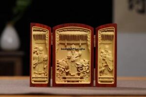 4 9 Mini Chinese Boxwood Inlaid Redwood Wood Hand Carved Buddha Box Statue