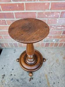 Vintage Oak Plant Stand Fern Table Handmade Pedestal Ball Feet 19 5 