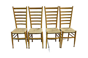 Set Of 4 Gio Ponti Style Exaggerated Ladder Back Dining Chairs Vintage Italy Mcm