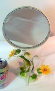 Vtg Italian Tole Metal Swivel Vanity Mirror Flowers Daisy Garden Chic