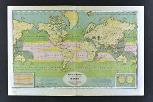 1873 Physical World Map Wind Currents Course Of Storms Gulf Stream Trade Winds
