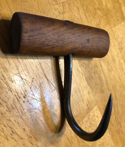 Hay Bale Cast Iron Hook With Wood Handle