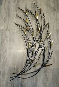 Vtg C Jere Brass Berries Leaves Branch Metal Wall Art Sculpture Pussy Willow Mcm