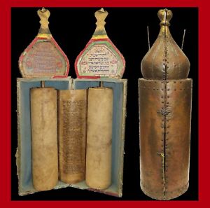 Rare Antique Torah Bible Scroll On Deer Parchment 150 Yrs Old From India 