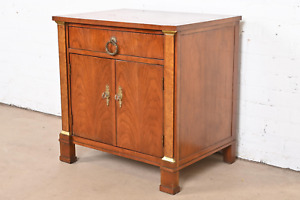 Baker Furniture French Empire Cherry And Burl Wood Nightstand