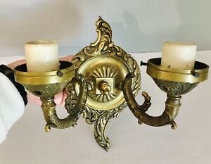 Antique Brass Sconce Double Two Light Original Wall Sconce