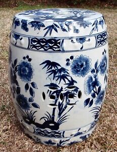 Vintage Chinese Blue And White Porcelain Studded Garden Stool Seat Plant Stand