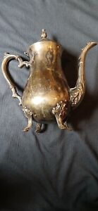 Antique Wm Rogers Vintage Tea Coffee Pot With Hinged Lid Footed Base W Patina