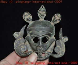 4 Old Tibetan Buddhism Pure Bronze Exorcism Tara Skull Buddha Head Mask Statue