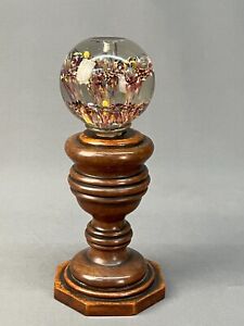 Antique French Blown Glass 9 1 2 Newel Post Finial W Make Do Wood Stand