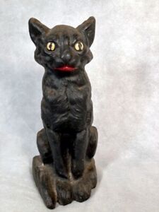 Antique Vintage Black Sitting Cat Doorstop Cast Iron Solid Metal Figurine Statue