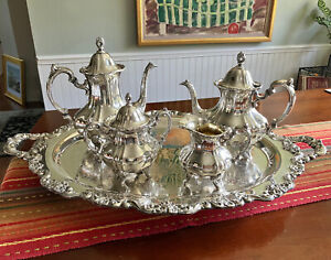 Towle Grand Duchess Vintage Silverplate 5 Pc Tea Coffee Set Tray E P6955 Oval