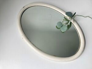 Antique Oval Mirror White Wooden Frame Large Bathroom Tray Wall Cottage 19 Bath